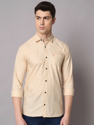 VAGHANI TEX Men Self Design Casual Beige Shirt