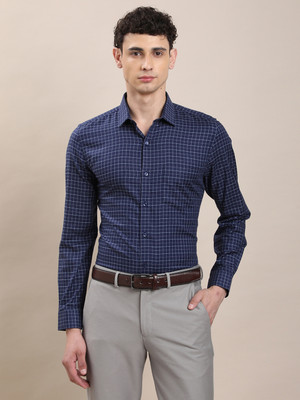 TURTLE Men Checkered Formal Blue Shirt