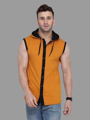 GEUM Men Solid Casual Gold Shirt