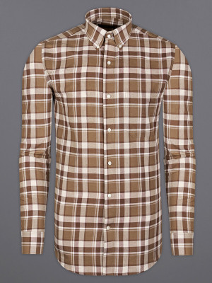 french crown Men Checkered Casual Brown, Maroon, Cream Shirt