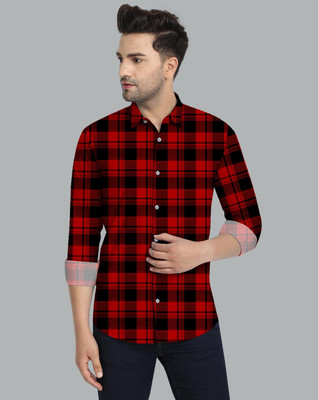 HEMAS LIFESTYLE Men Checkered Casual Red Shirt