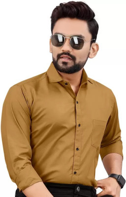 Brindra Fashion Men Solid Formal Yellow Shirt