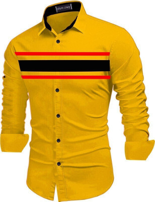 Plum Crazy Men Color Block Casual Yellow Shirt