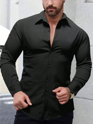 SOLSTICE Men Solid Formal Black Shirt
