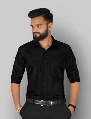 HouseOfCommon Men Solid Casual Black Shirt