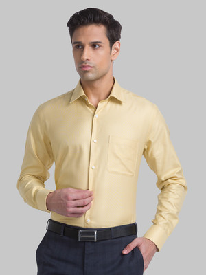 Raymond Men Solid Formal Yellow Shirt