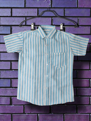 Shahbazcreation Men Striped Casual Light Blue Shirt