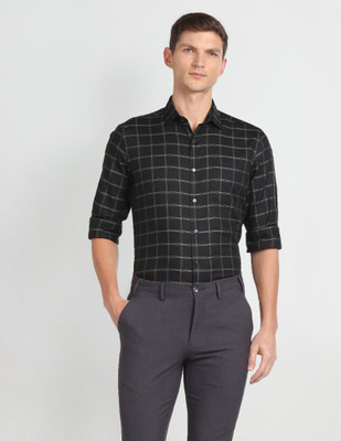ARROW Men Checkered Casual Black Shirt