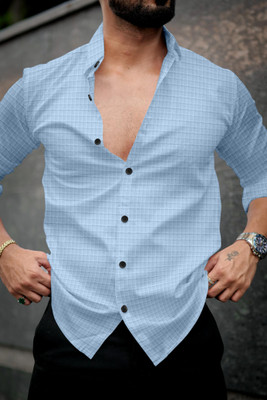 JD EVENTS MANAGEMENT Men Solid Casual Light Blue Shirt