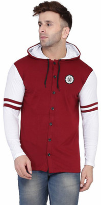 tfurnish Men Solid Casual Maroon, White Shirt