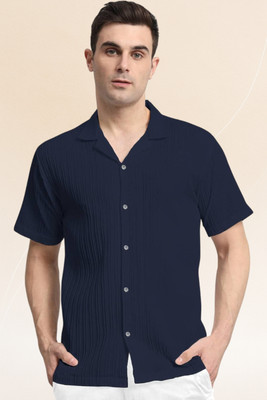 A Dearise Trend Men Self Design Casual Dark Blue Shirt