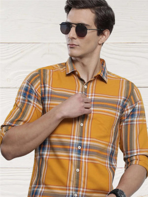 METRONAUT Men Checkered Casual Yellow Shirt