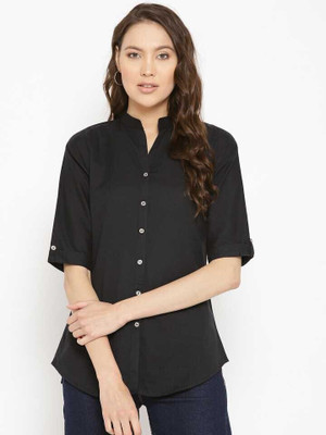 Organic Cleanse Women Solid Formal Black Shirt
