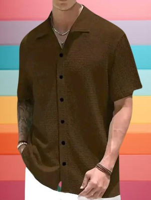 MUMIN Men Solid Casual Brown Shirt