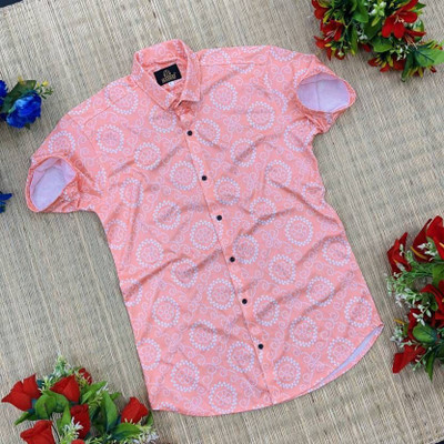 SHFASHION Men Printed Casual Pink Shirt