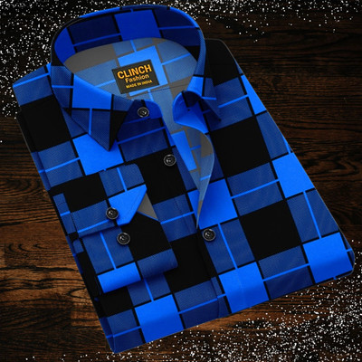clinch fashion Men Checkered Casual Blue, Black Shirt