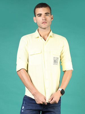 V-MART Men Solid Casual Yellow Shirt