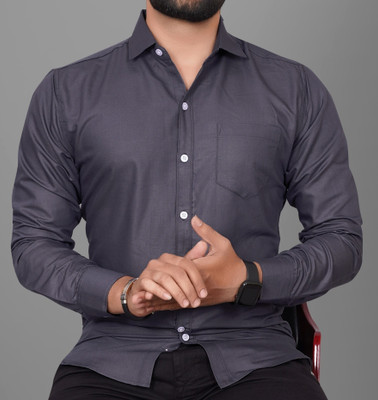 EVIQE Men Solid Formal Grey Shirt