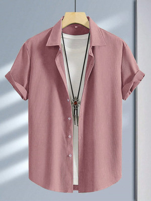 MOXTE Men Self Design Casual Pink Shirt