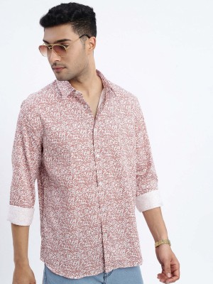 Showoff Men Printed Casual Brown, White Shirt