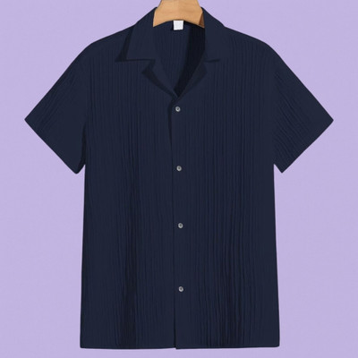 A FUBAR Men Self Design Formal Dark Blue Shirt