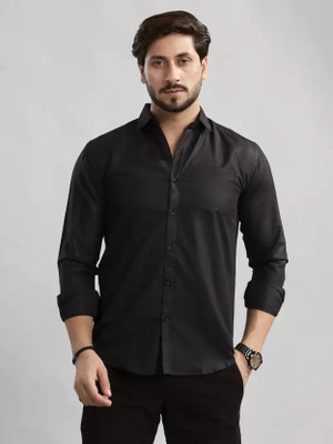 Look At Me Men Solid Formal Black Shirt