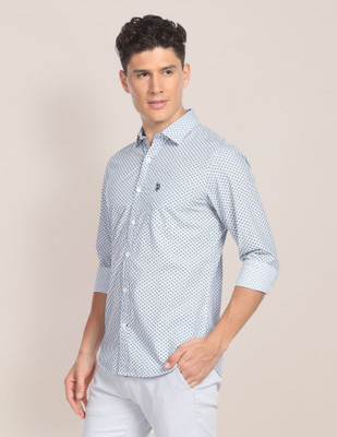 U.S. POLO ASSN. Men Printed Casual White, Grey Shirt