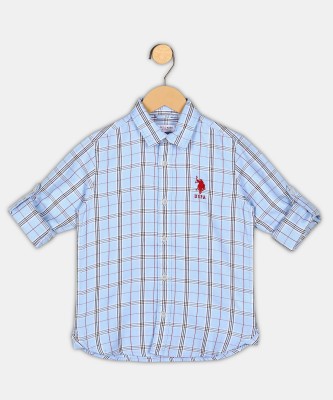 U.S. POLO ASSN. Boys Checkered Casual Blue Shirt