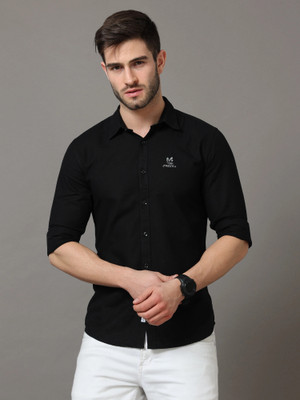 ISUEL FAB Men Solid Casual Black Shirt
