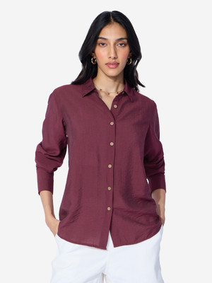 The Souled Store Women Solid Casual Maroon Shirt