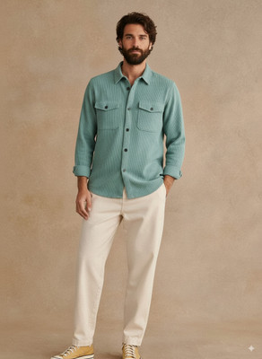 greet fashion Men Solid Casual Green Shirt