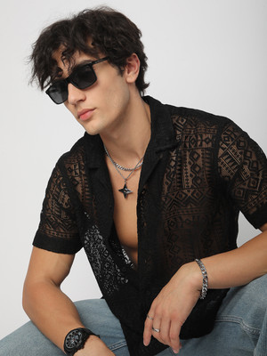 VASTRADO Men Self Design Casual Black Shirt