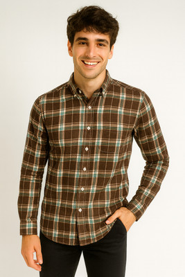 Xiyara Men Checkered Casual Brown, Green Shirt