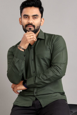 SPOQUE Men Solid Casual Dark Green Shirt