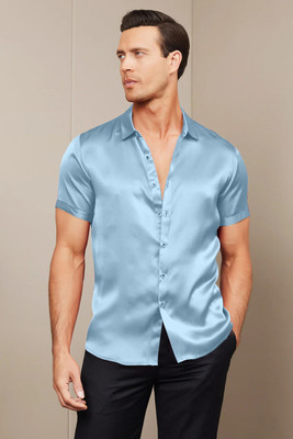 STOVESSY Men Solid Casual Light Blue Shirt