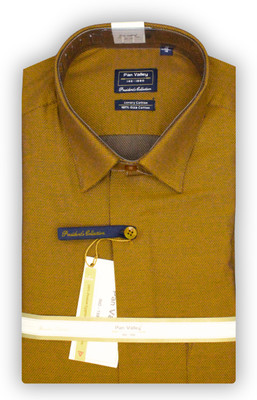 PAN VALLEY Men Self Design Formal Yellow Shirt