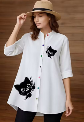 Leemadi Trendz Women Printed Casual White Shirt