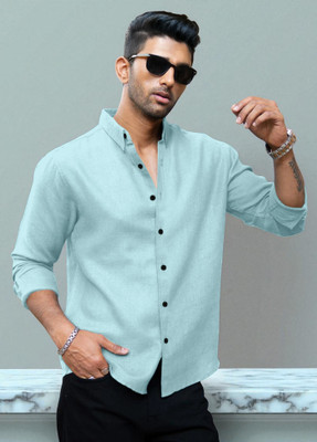 Yanthhi Men Solid Casual Light Blue Shirt
