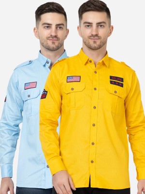 FREKMAN Men Solid Casual Light Blue, Yellow Shirt(Pack of 2)