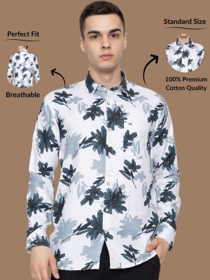 Modernity Men Printed Casual White, Dark Blue, Grey Shirt