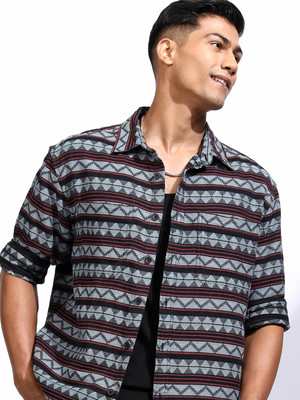 LOCOMOTIVE Men Printed Casual Black Shirt