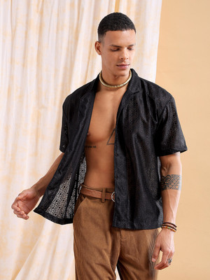 The Indian Garage Co. Men Solid Beach Wear Black Shirt