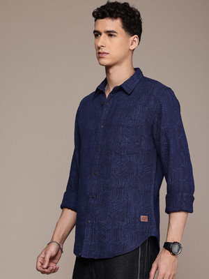Roadster Men Self Design Casual Dark Blue Shirt