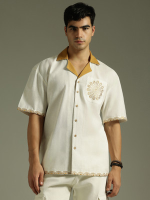 DENNISON Men Solid, Embroidered Casual White Shirt