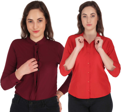 Miranga Women Solid Formal Blue Shirt(Pack of 2)