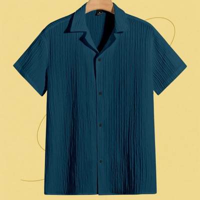 Look Trendy Men Self Design, Solid Casual Blue Shirt