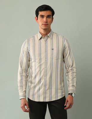 Arrow Sport Men Striped Casual Beige Shirt