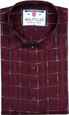 Bruttlyn Men Checkered Casual Maroon Shirt