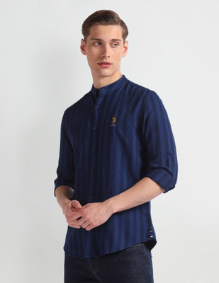 U.S. POLO ASSN. Men Striped Casual Black, Blue Shirt