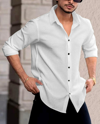 JACKBELLA Men Solid Casual White Shirt